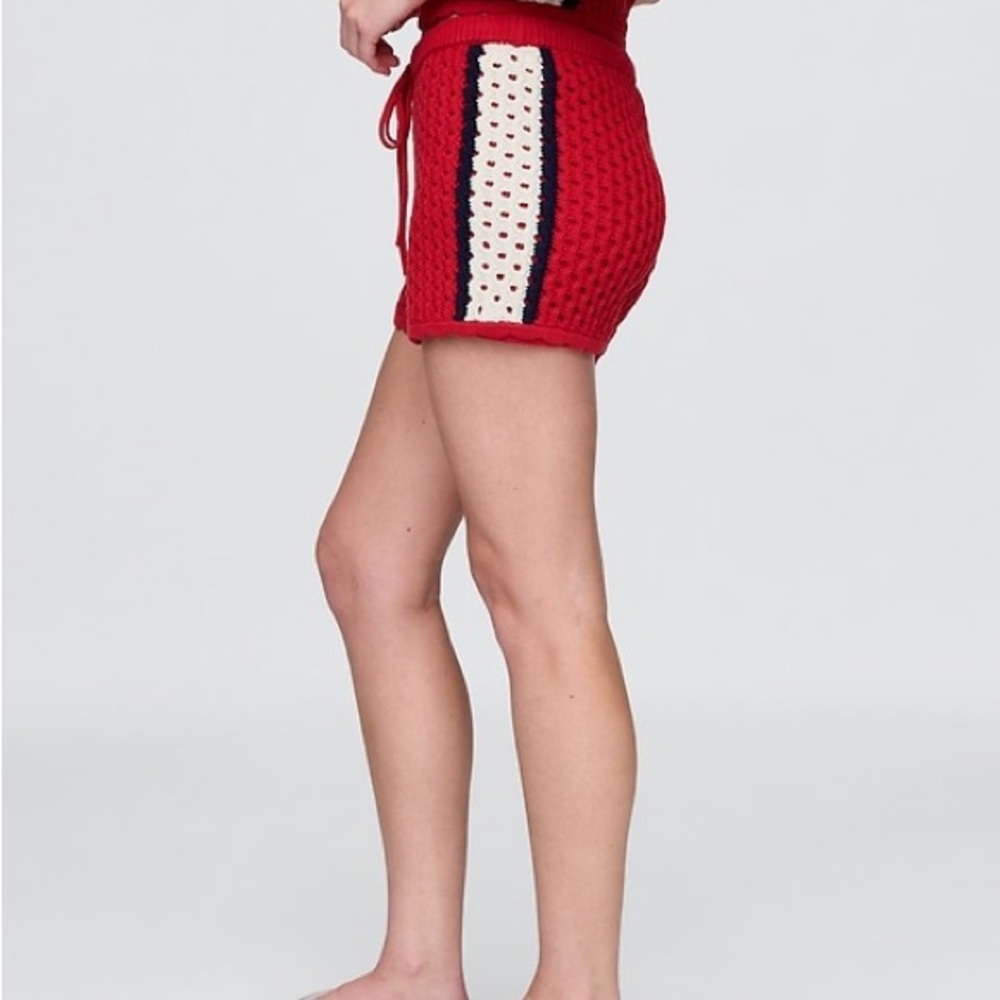 Red and White 100% Cotton Crochet Easy Shorts Knit Shorts